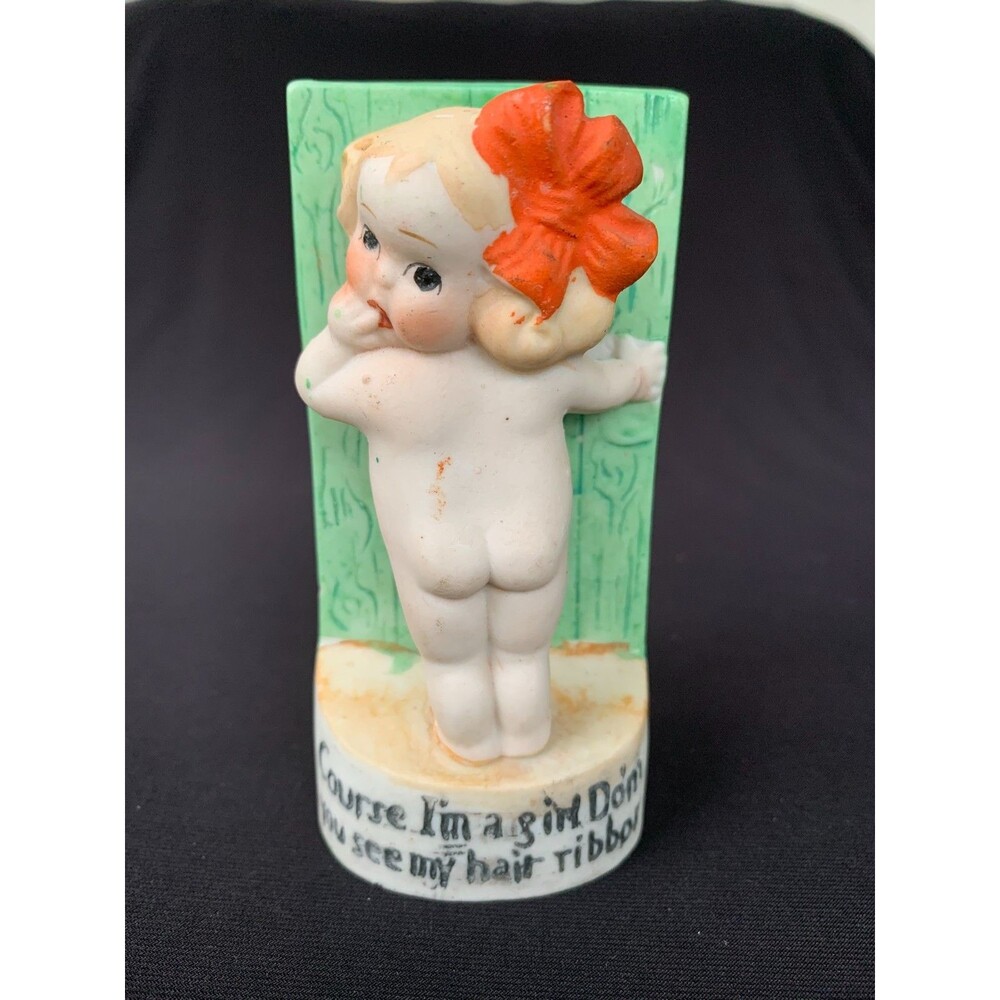 Vintage Ceramic Hand Painted Wall Pocket Little Girl See My Hair Ribbon Japan